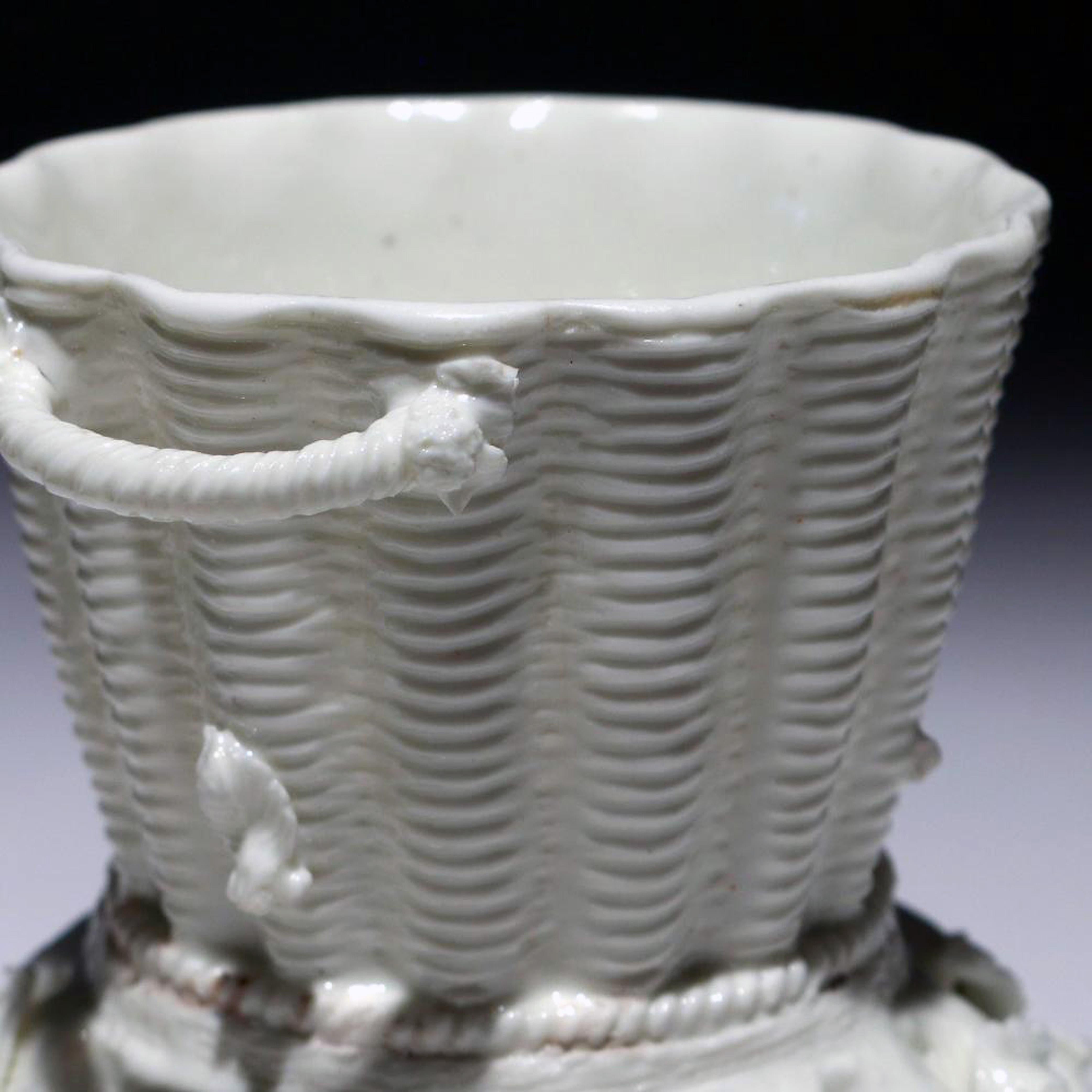 French porcelain pot Pourri jars and covers modelled as lidded baskets, 
St. Cloud,
circa 1745-1755
(NY9087).

The St. Cloud porcelain potpourri is modelled as a two-handled flower basket (panier de vannerie) raised on a pierced domed base
