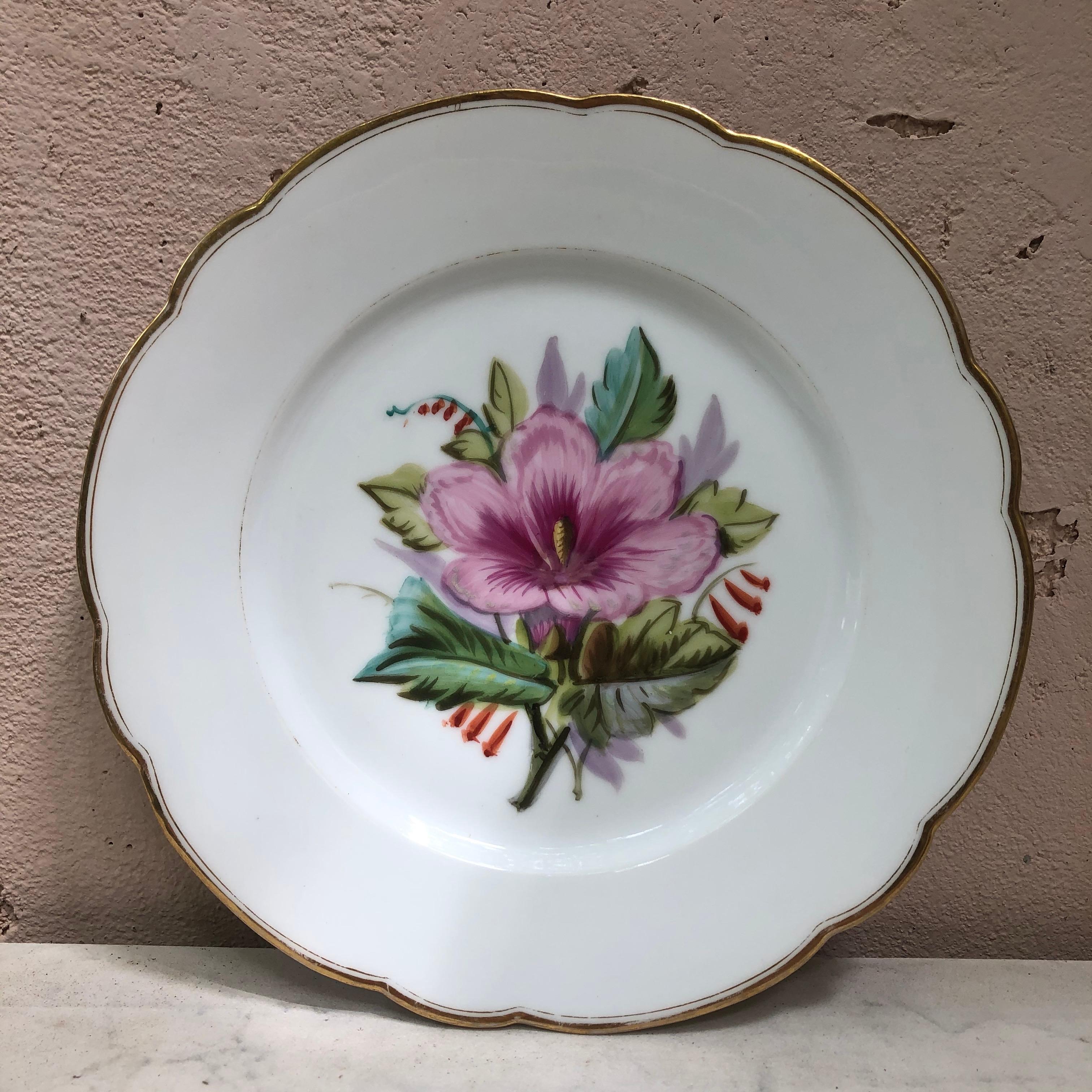 Louis Philippe French Porcelain Purple Iris Plate, circa 1850 For Sale