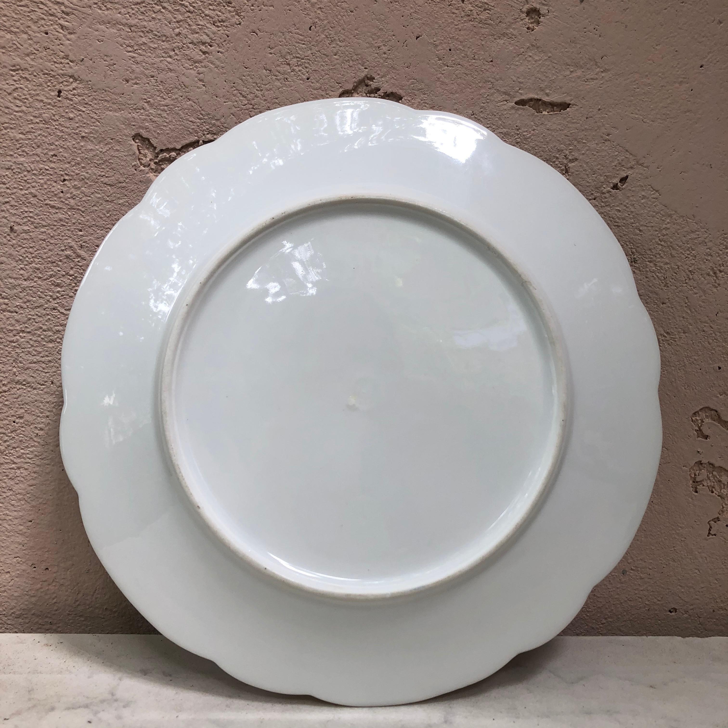 French Porcelain Purple Iris Plate, circa 1850 In Good Condition For Sale In Austin, TX