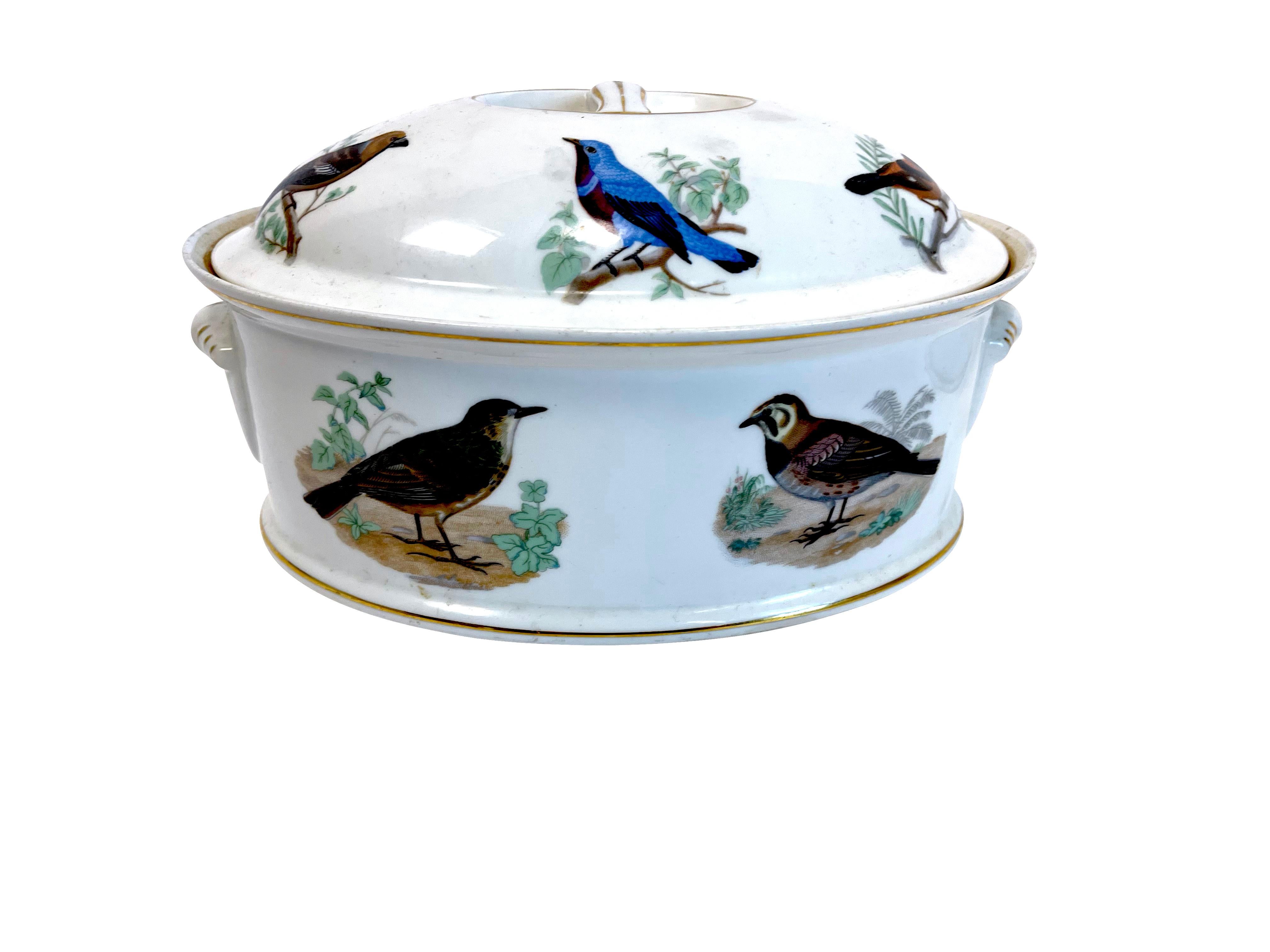 20th Century French Porcelain Serving Pieces Group of Four with Bird Decoration For Sale
