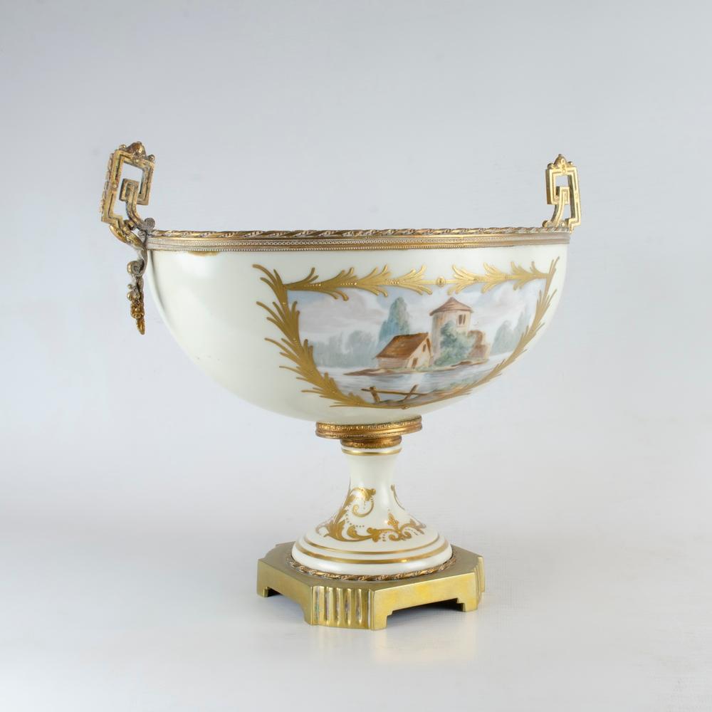 Hand-Crafted French porcelain, Sevres, and bronze planter from the 19th century For Sale