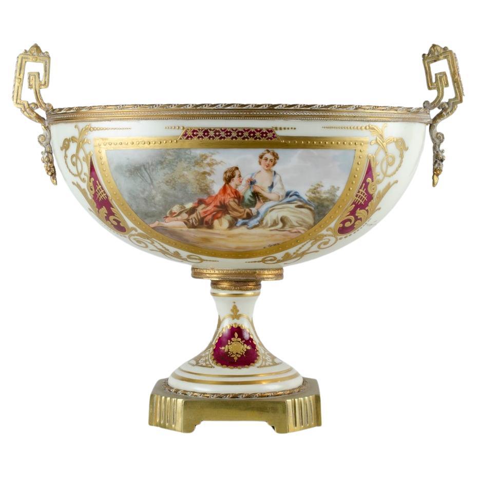 French porcelain, Sevres, and bronze planter from the 19th century For Sale