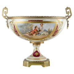 Antique French porcelain, Sevres, and bronze planter from the 19th century