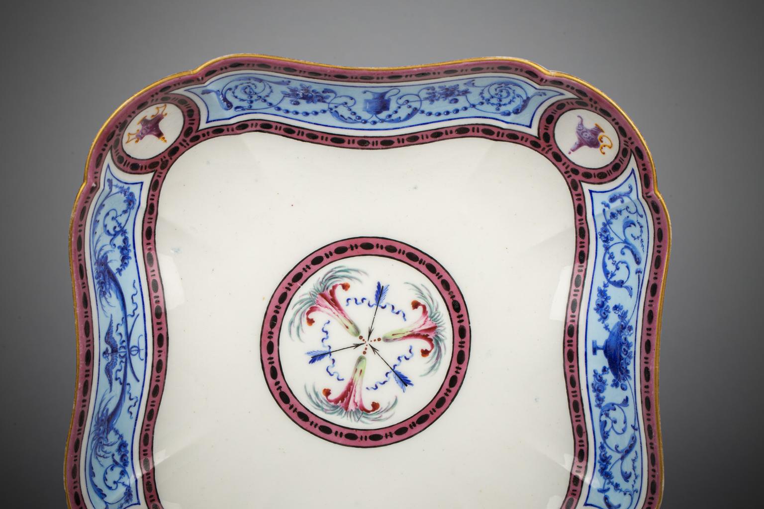 French Porcelain Square Dessert Dish, Sevres, Dated 1790 In Good Condition For Sale In New York, NY