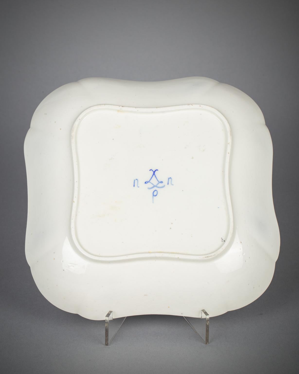 Late 18th Century French Porcelain Square Dessert Dish, Sevres, Dated 1790 For Sale