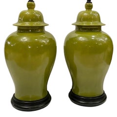 Large Green Ginger Jar Porcelain Table Lamps