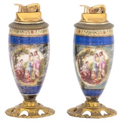 French Porcelain Table Lighters, Pair