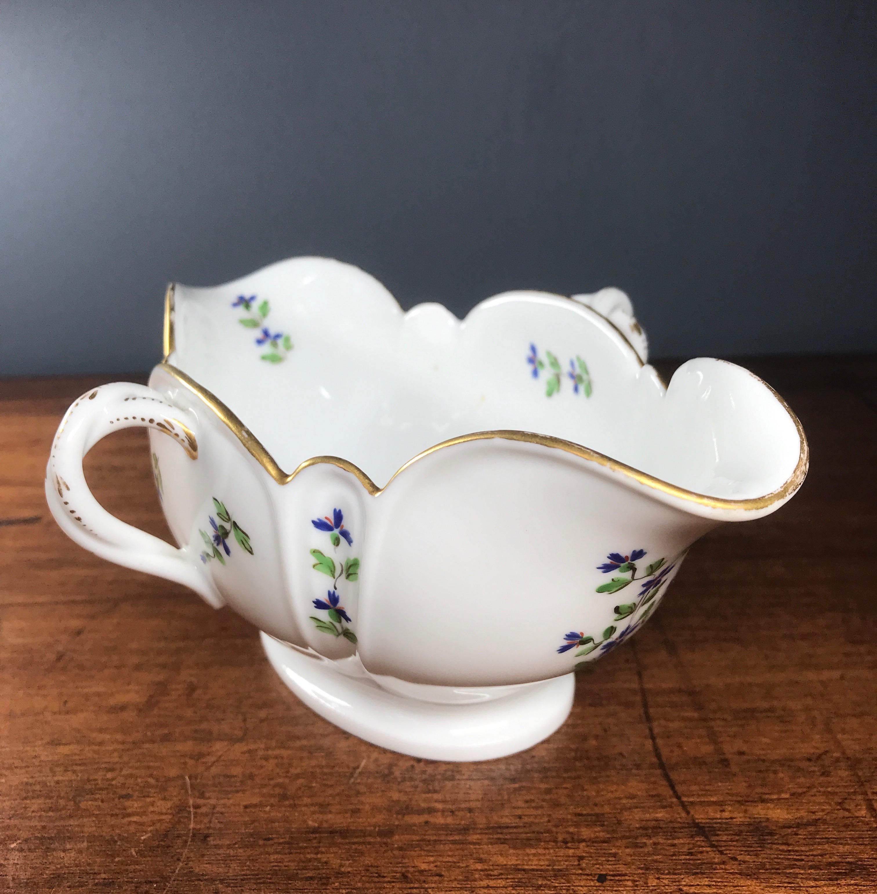 Rococo French Porcelain Twin Handled Sauceboat, Cornflower Sprigs, c.1780 For Sale