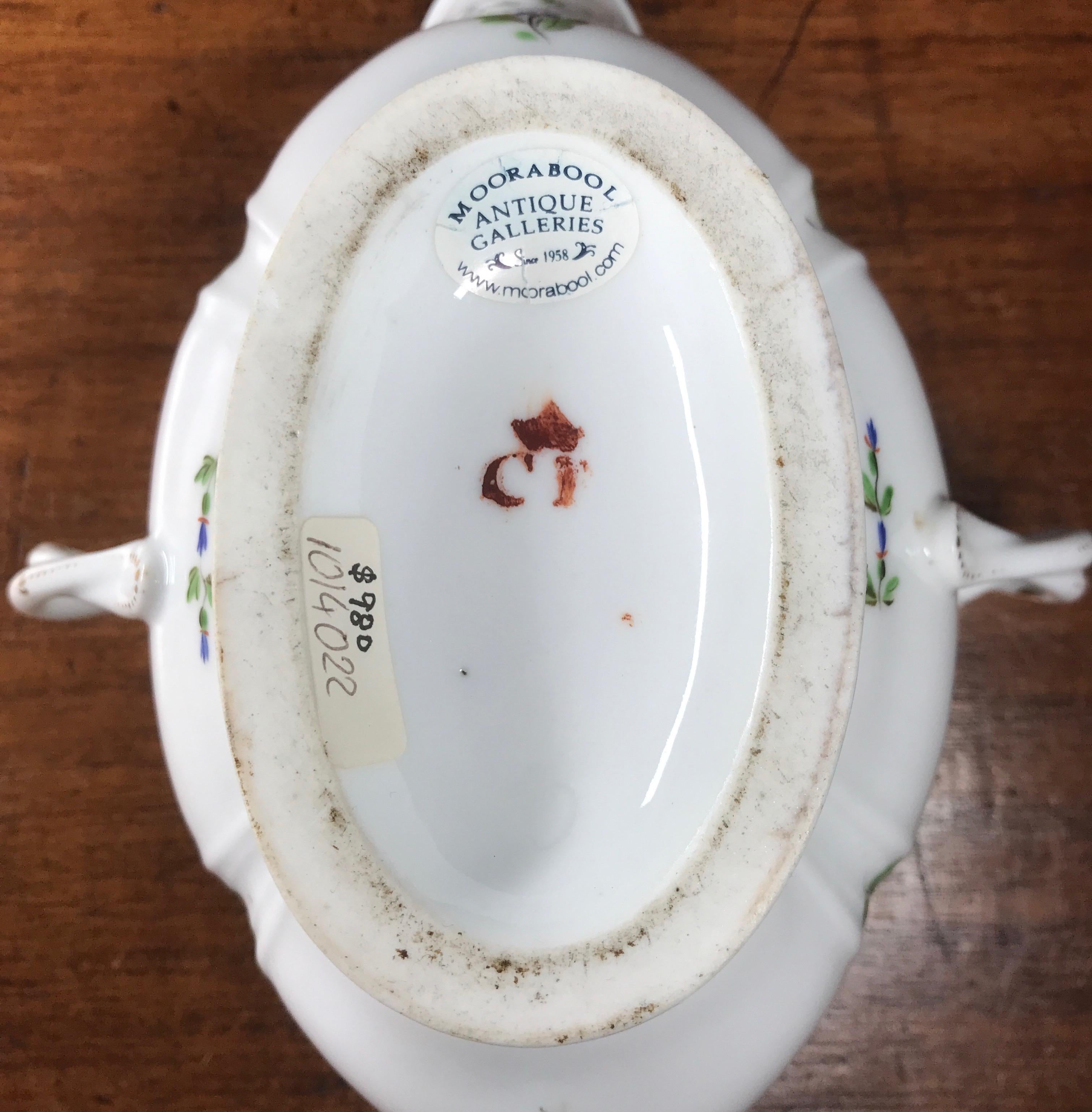 French Porcelain Twin Handled Sauceboat, Cornflower Sprigs, c.1780 For Sale 1