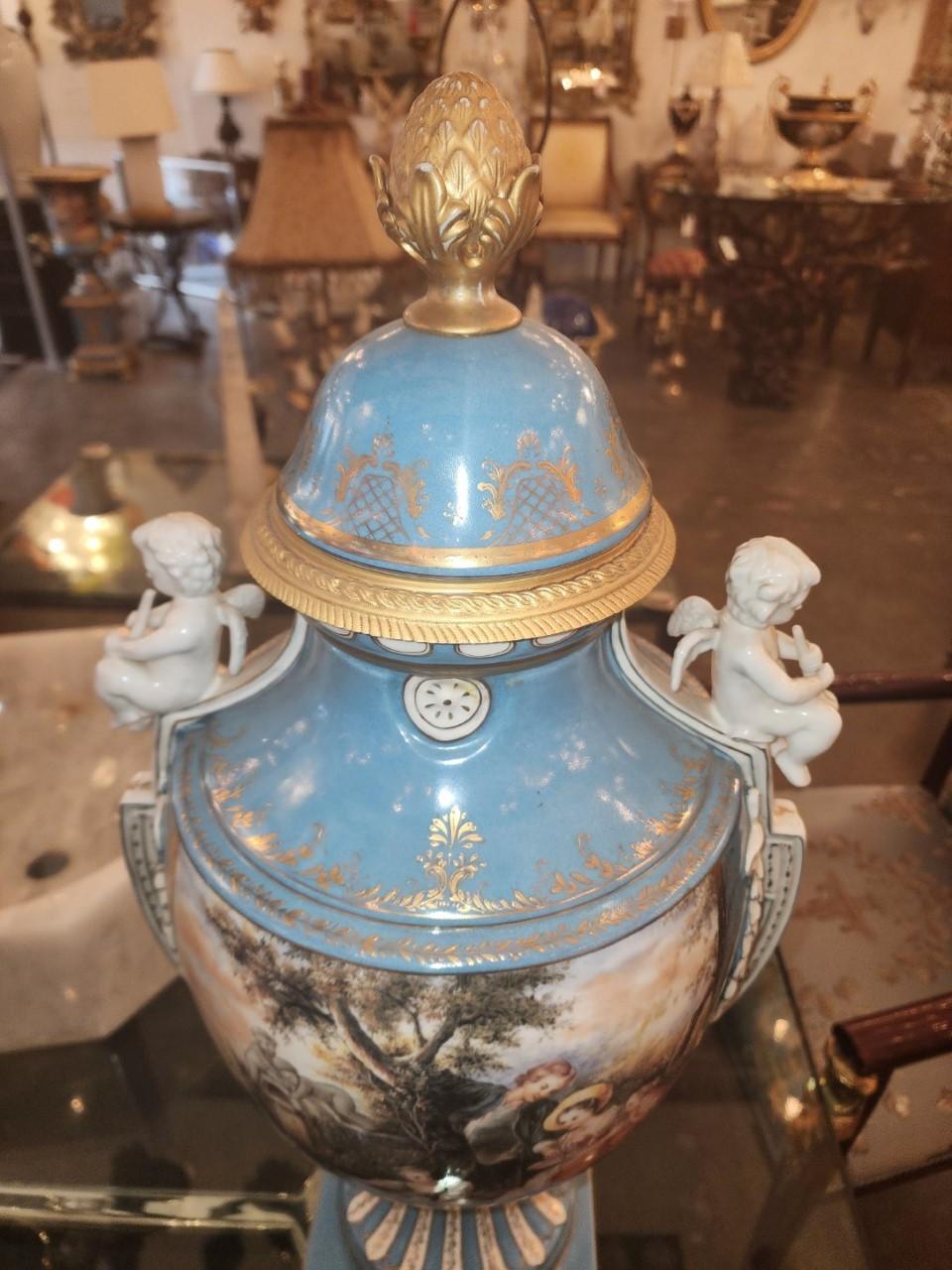 French Porcelain Urns  In Excellent Condition For Sale In Dallas, TX