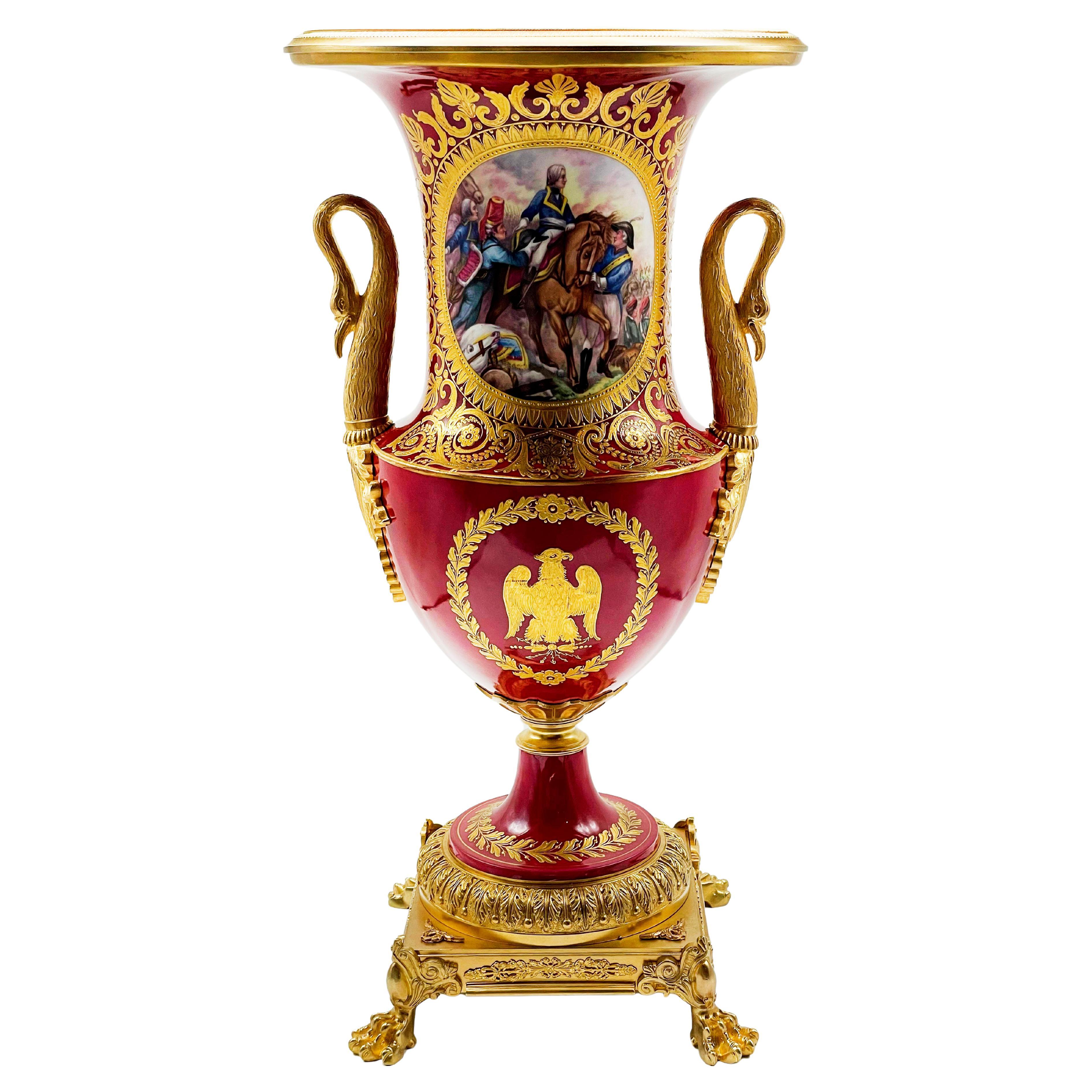 French porcelain vase Napoleonic Empire 19th century For Sale
