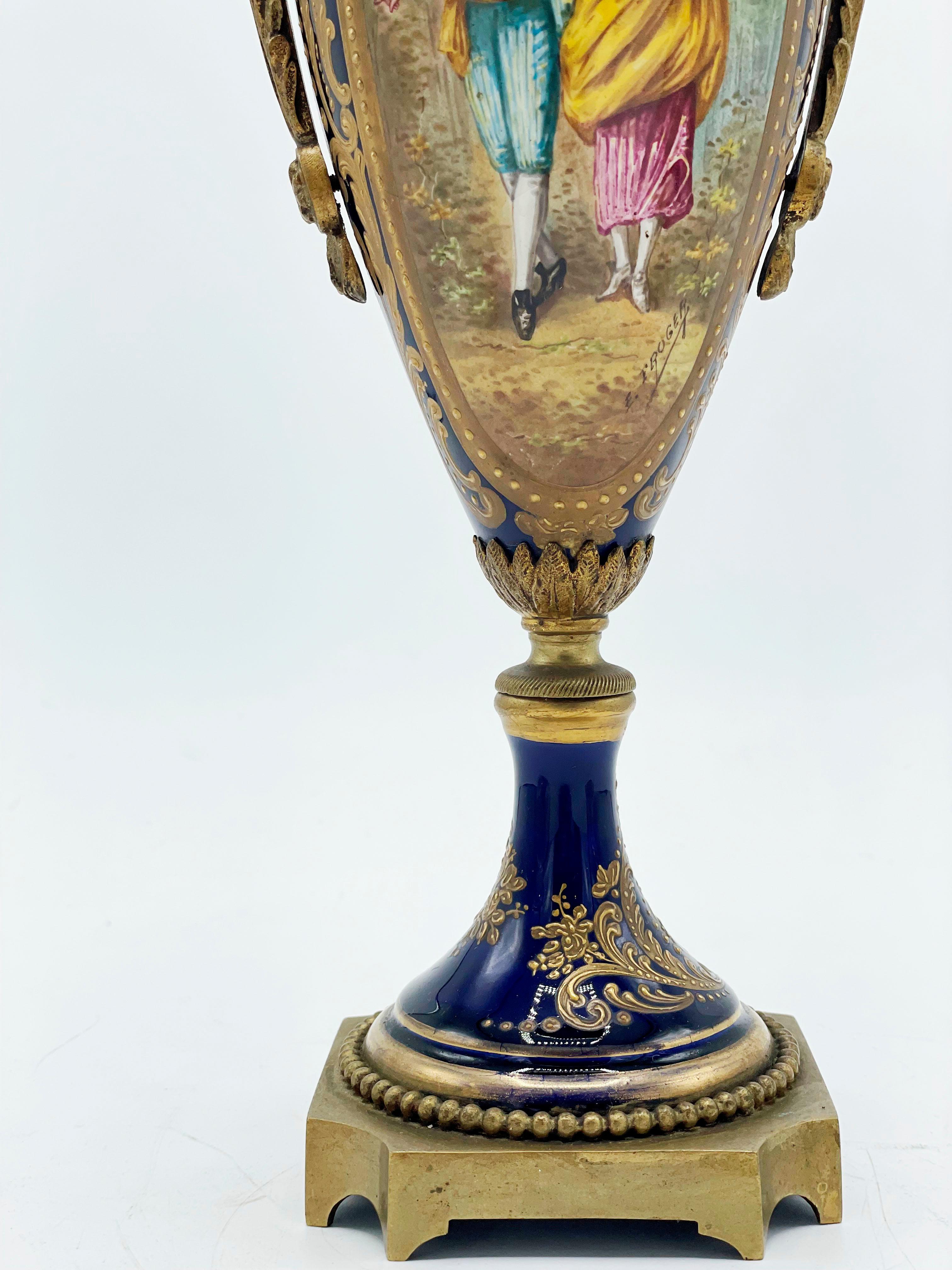 Hand-Crafted French porcelain vase, Sevres, with Cloisonne bronze For Sale