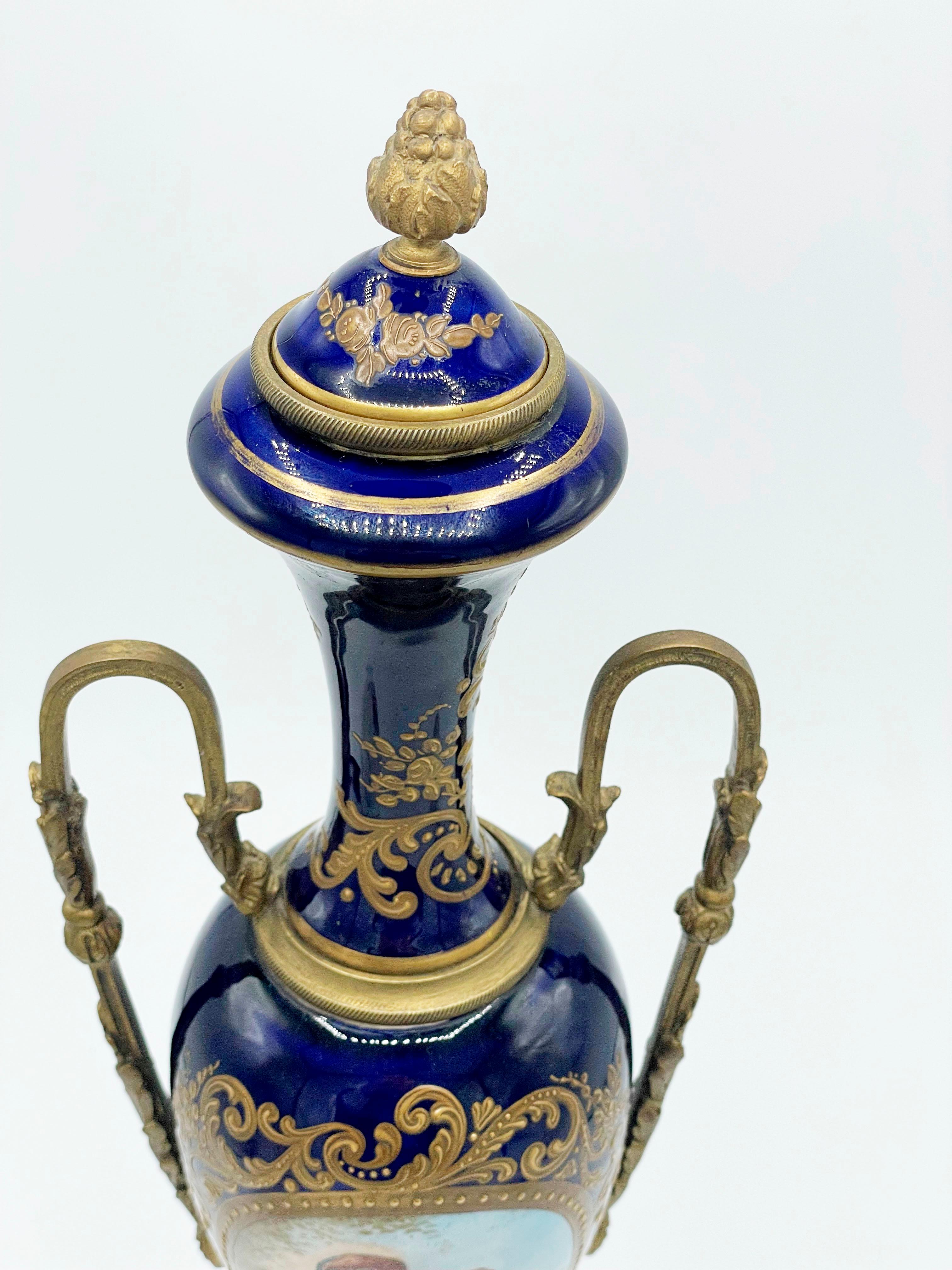 19th Century French porcelain vase, Sevres, with Cloisonne bronze For Sale