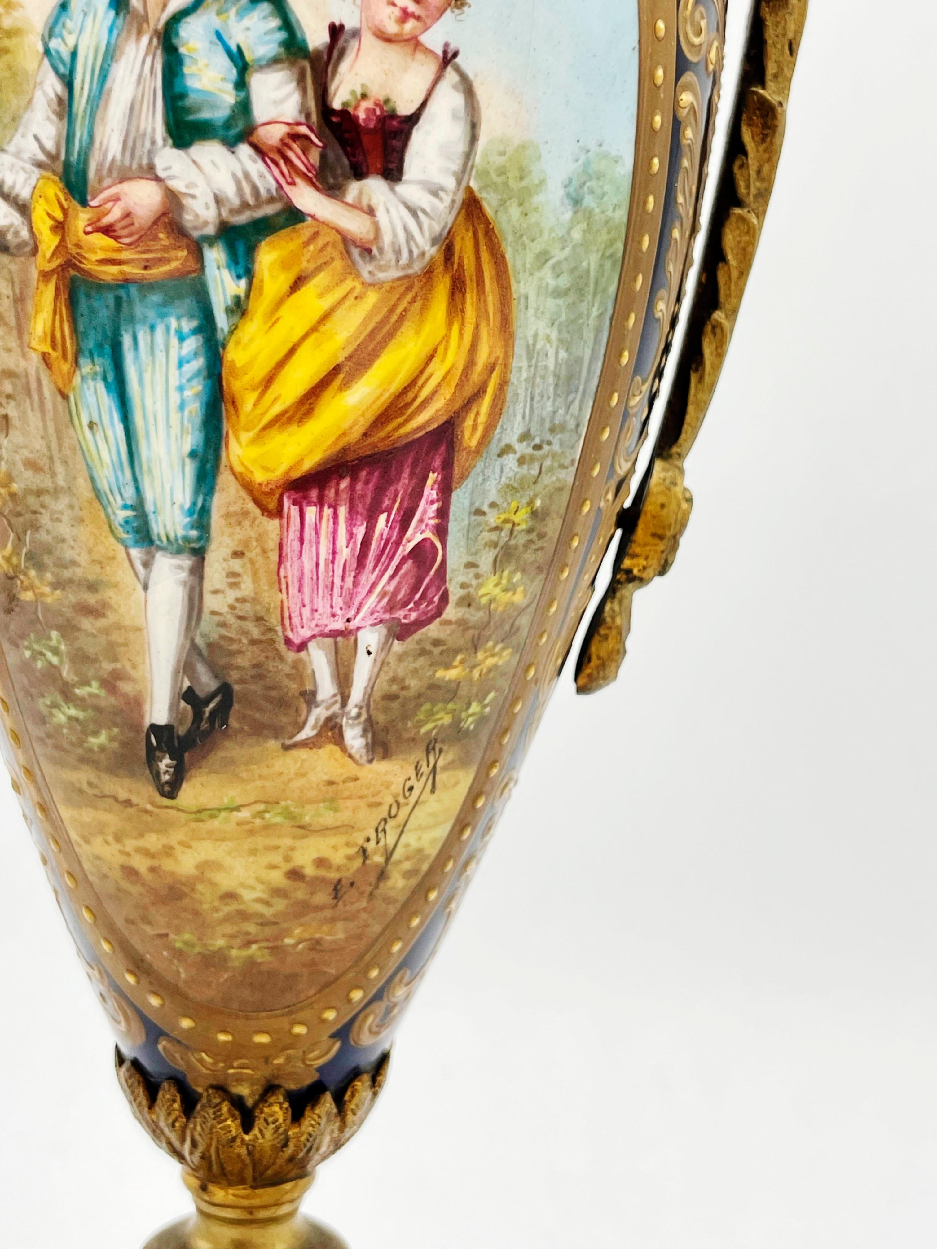 Bronze French porcelain vase, Sevres, with Cloisonne bronze For Sale