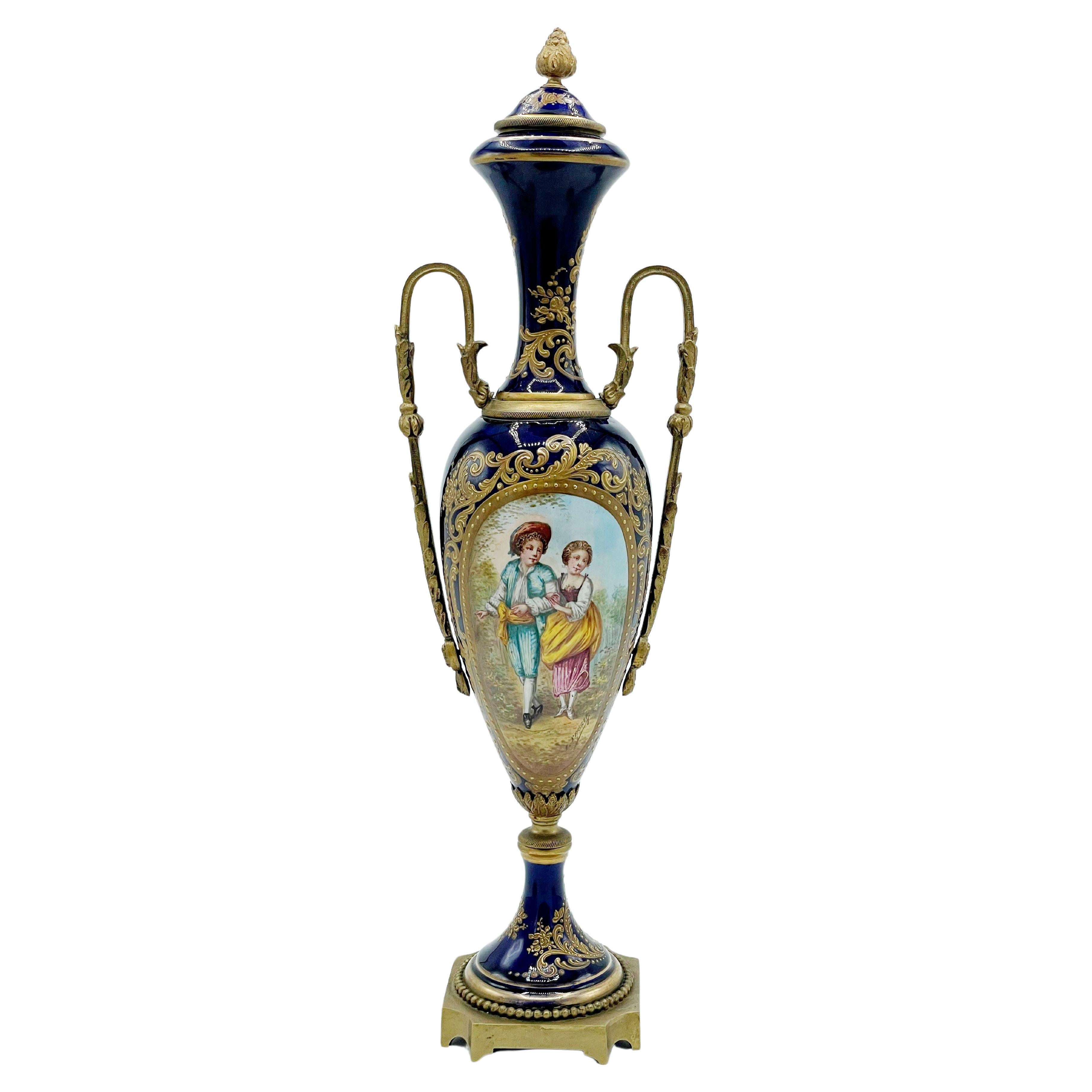 French porcelain vase, Sevres, with Cloisonne bronze For Sale