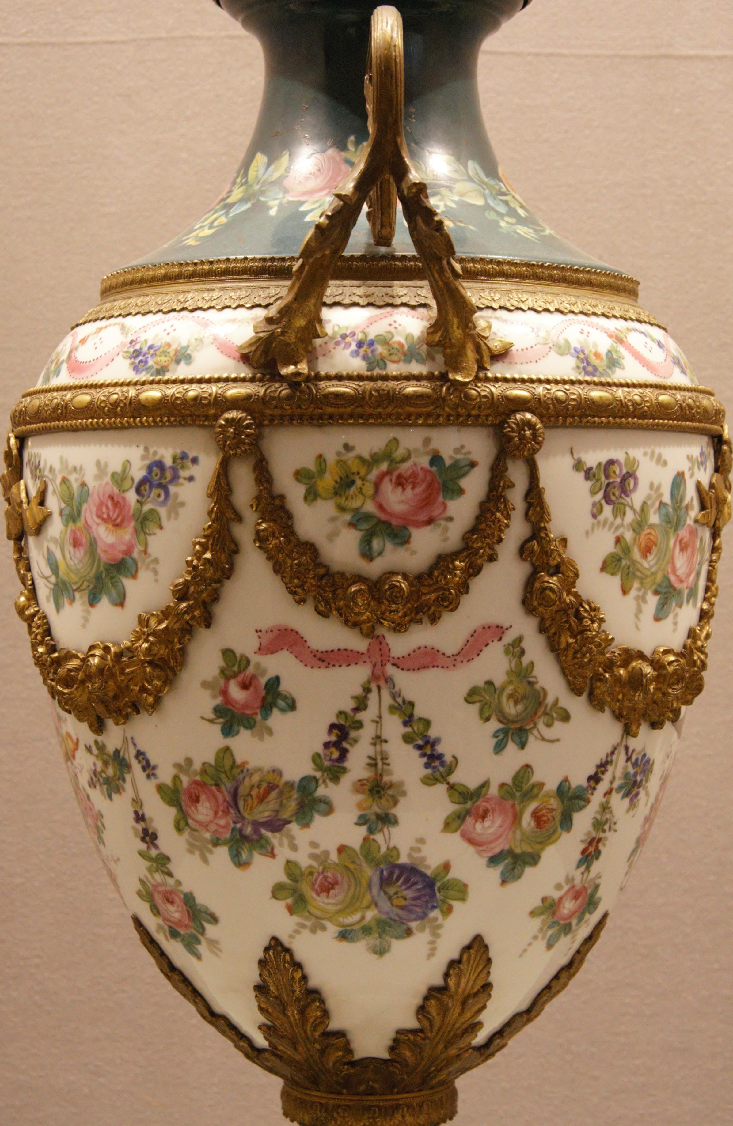 Napoleon III French Porcelain Vase with Ormolu Louis XVI Style For Sale