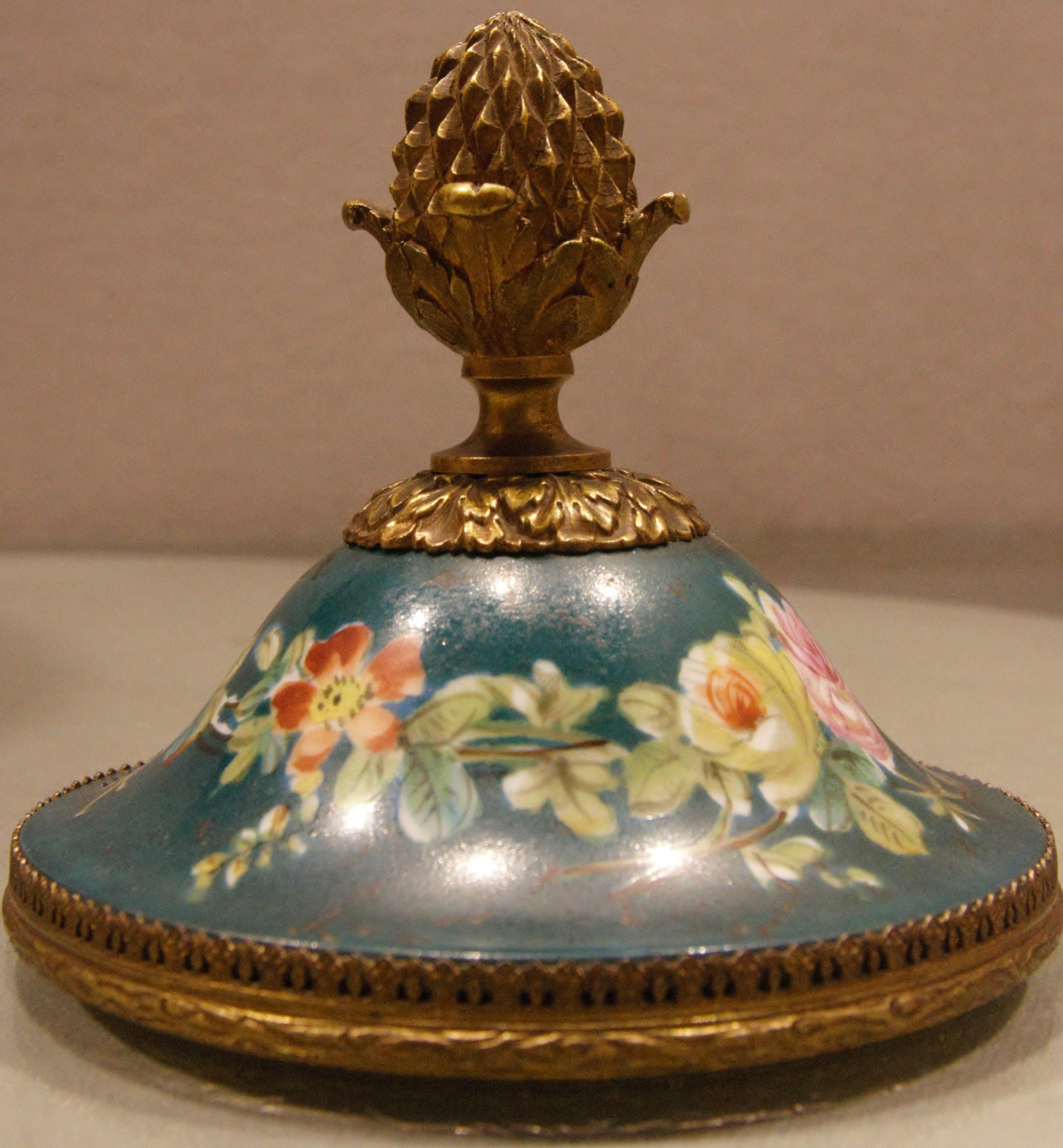 Bronzed French Porcelain Vase with Ormolu Louis XVI Style For Sale