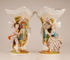 French Porcelain Vases Victorian Figural Vases Jean Gilles style a pair