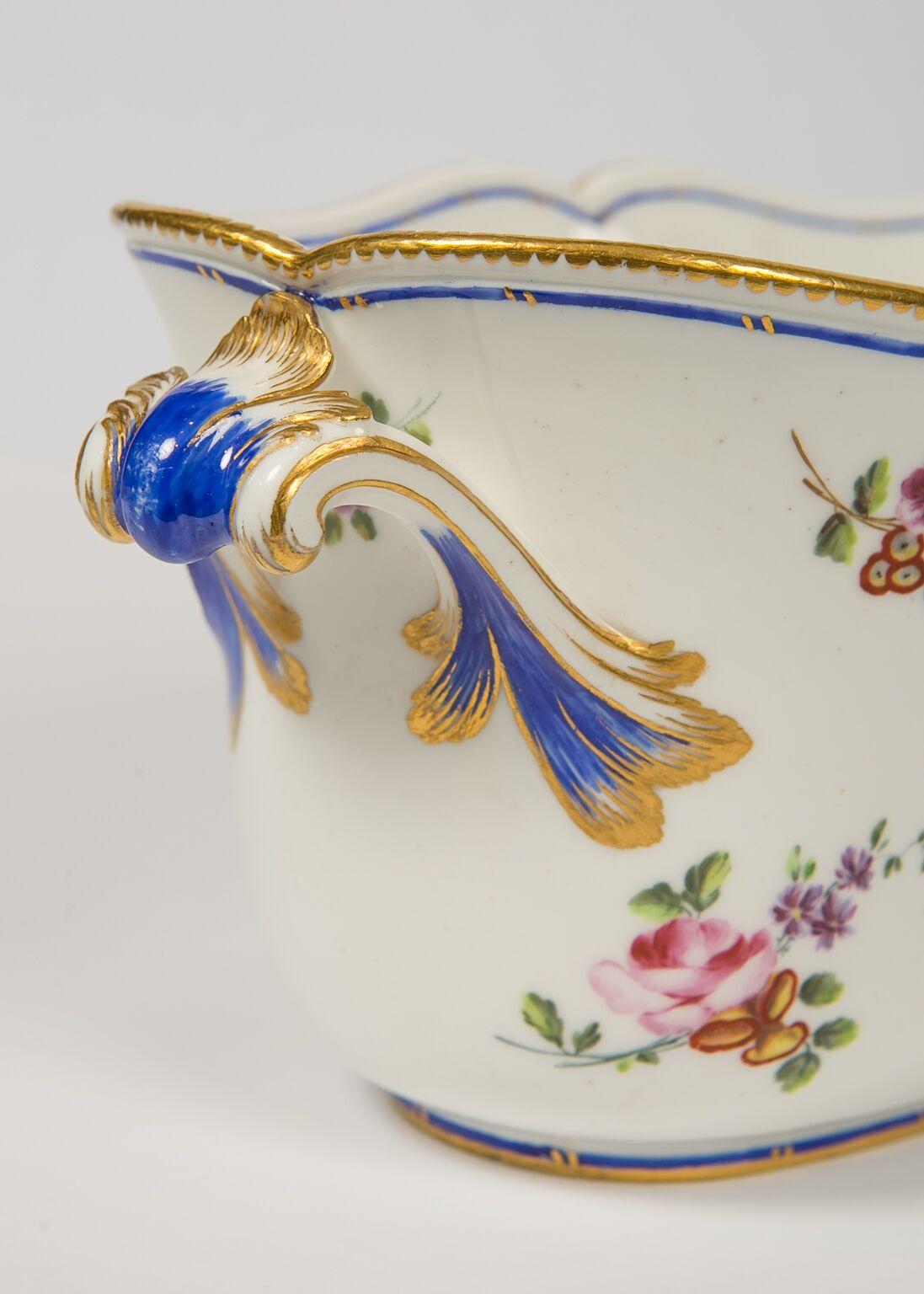 Hand-Painted French Porcelain Vincennes Bottle Cooler Made 1752-1753 Later Known as Sèvres