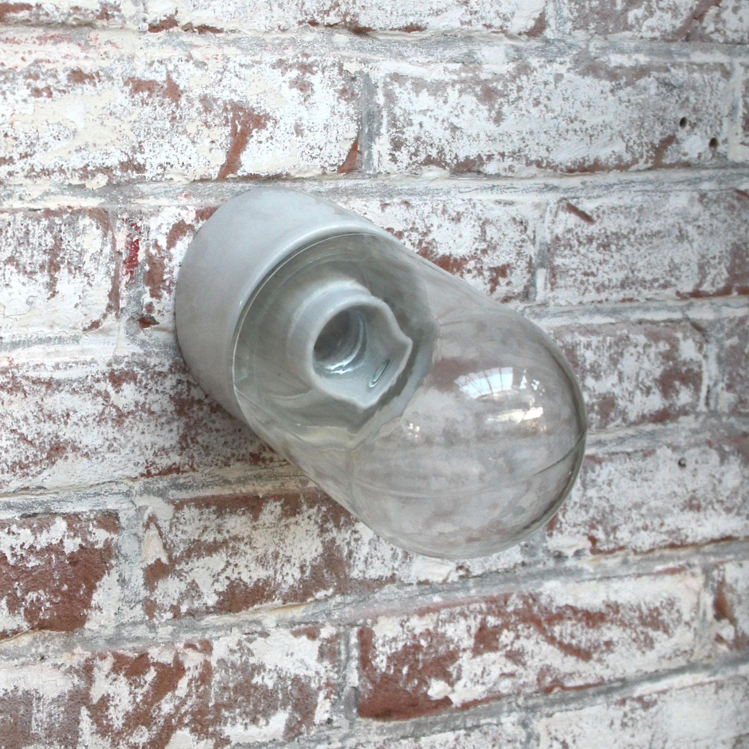 French Porcelain Vintage Industrial Clear Glass Wall Lamp Scones In Good Condition In Amsterdam, NL