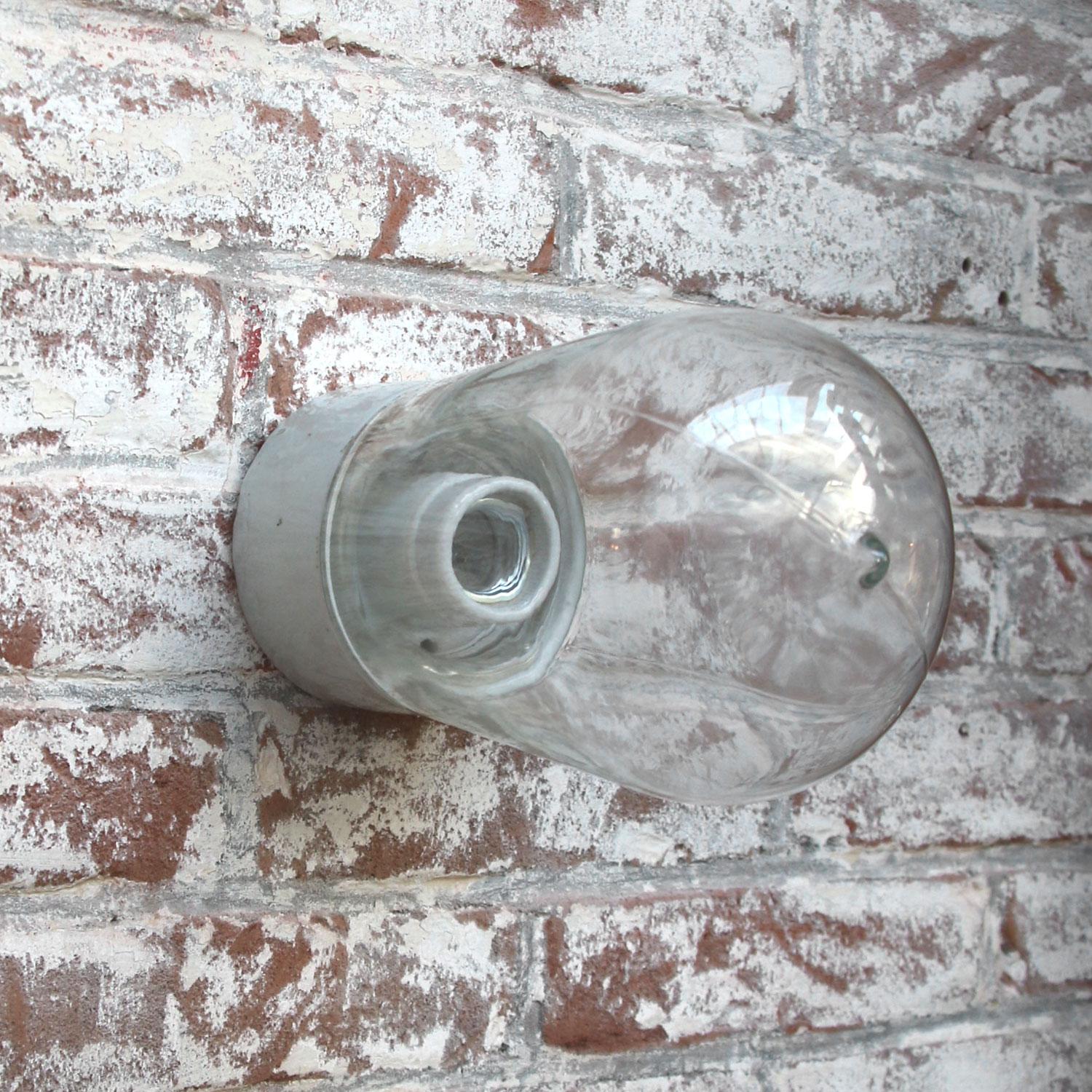 French Porcelain Vintage Industrial Clear Glass Wall Lamp Scones For Sale 5