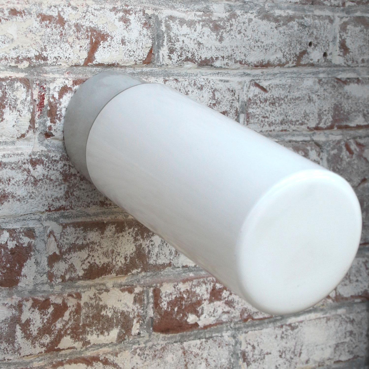 French Porcelain Vintage Industrial Opaline Glass Wall Lamp Sconces In Good Condition In Amsterdam, NL