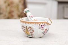 Mortier et chouette en porcelaine française de Paris avec décor floral peint à la main