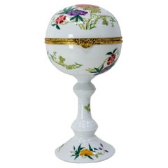 French Porcelaine Pedestal Candy Box or Sweet Box Vegetal Patterns, Mid-Century