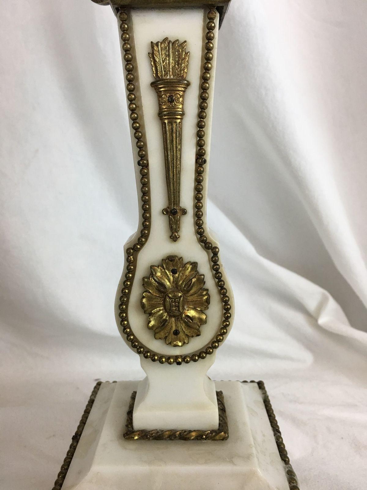 French Portico Clock Set White Marble, Brass, circa 1900, Running 4