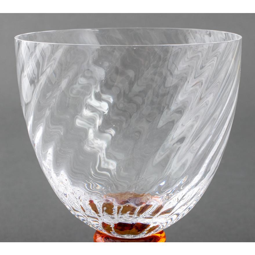 20th Century  French Portieux Barware / tableware Clear & Amber colored Crystal Stemware  For Sale