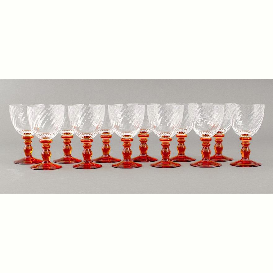  French Portieux Barware / tableware Clear & Amber colored Crystal Stemware  For Sale 2