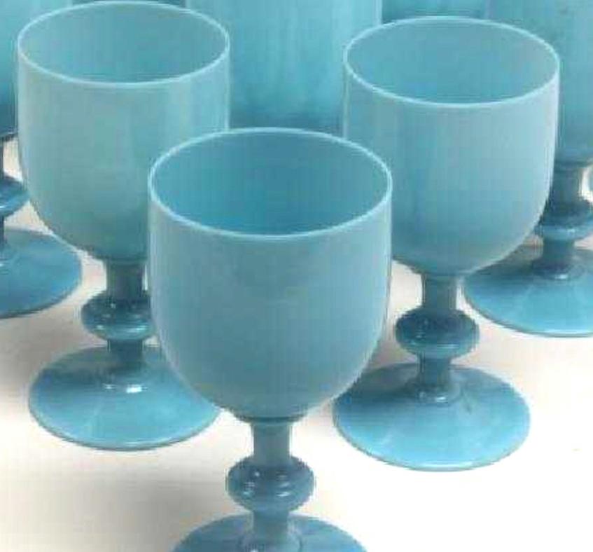 Hollywood Regency French Portieux Vallerysthal Turquoise Opaline Goblets, Set of Ten, circa 1930