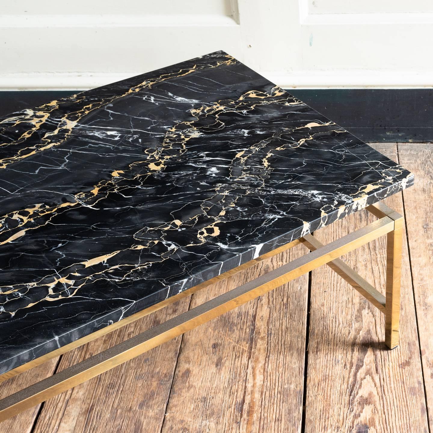 Marble French Portoro and Brass Coffee Table