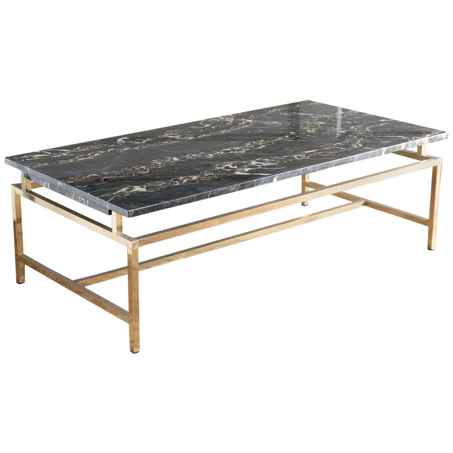 French Portoro and Brass Coffee Table