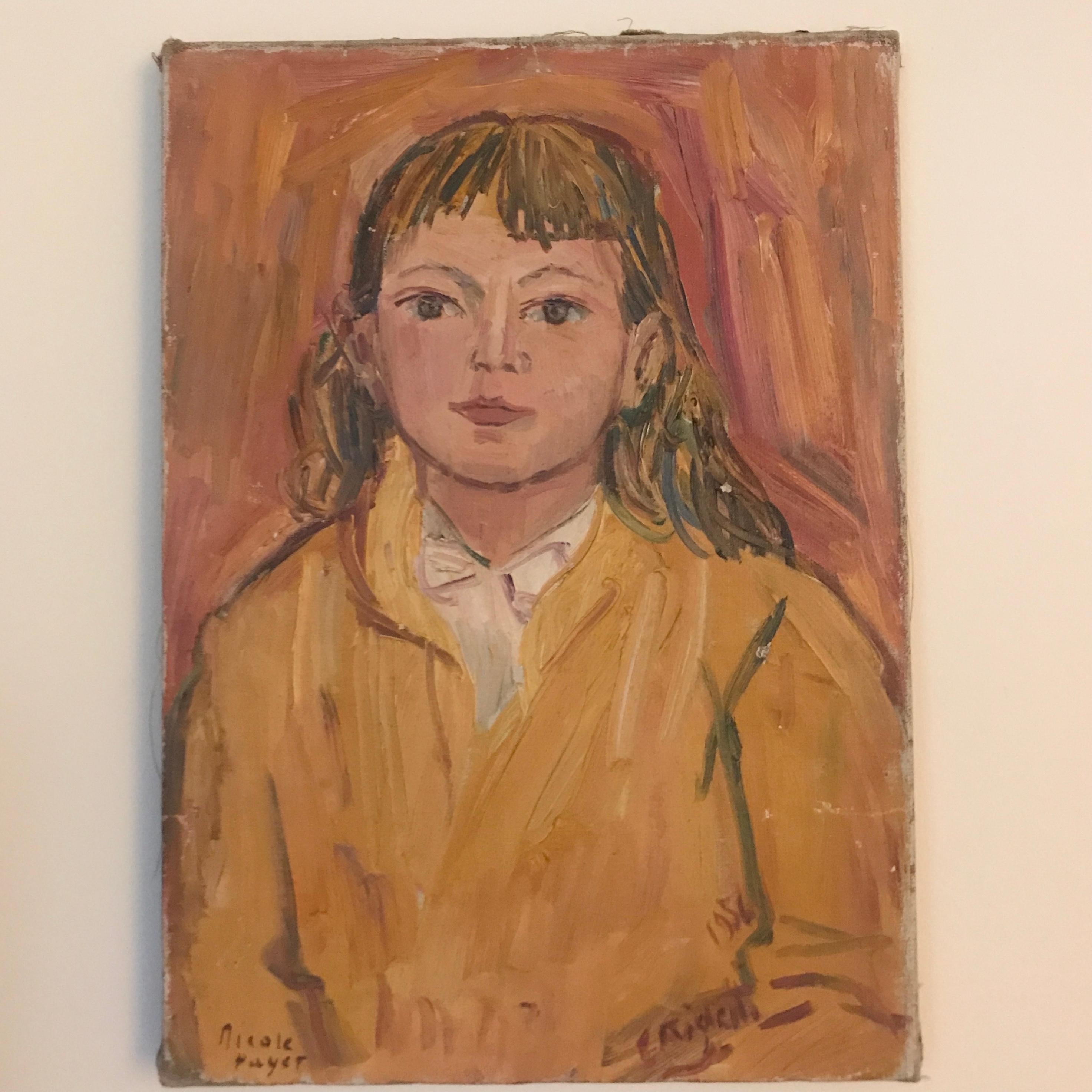 Hand-Painted French Portrait by Edouard Righetti For Sale