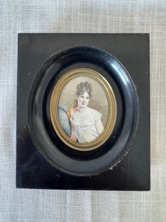 French Portrait Miniature on Ivory, Empire Revival Taste, Signed, c. 1860-1880