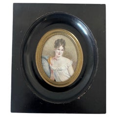 French Portrait Miniature on Ivory, Empire Revival Taste, Signed, c. 1860-1880