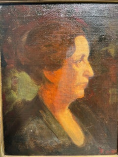 French Portrait Painting, Woman Profile, Oil Canvas, Signed Jean-Jacques Henner.