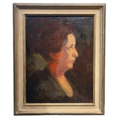 French Portrait Painting, Woman Profile, Oil Canvas, Signed Jean-Jacques Henner.