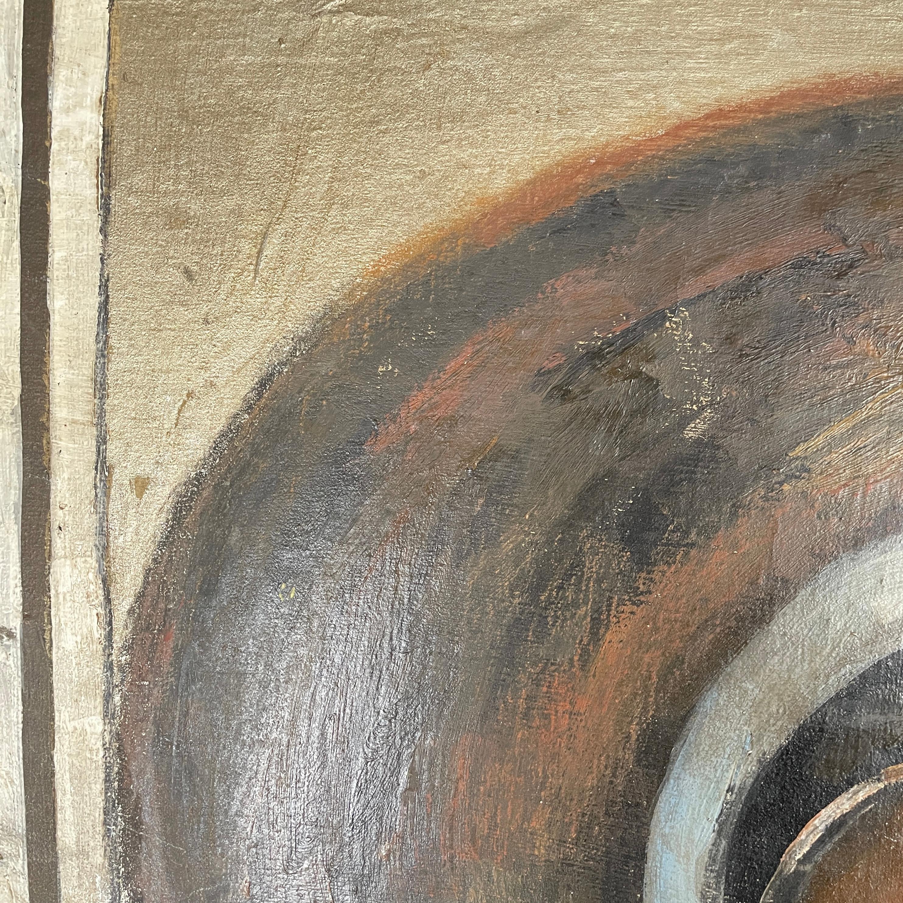 Metà XX secolo Pittura post cubista francese su masonite di Etiennette Johan, anni '50 in vendita