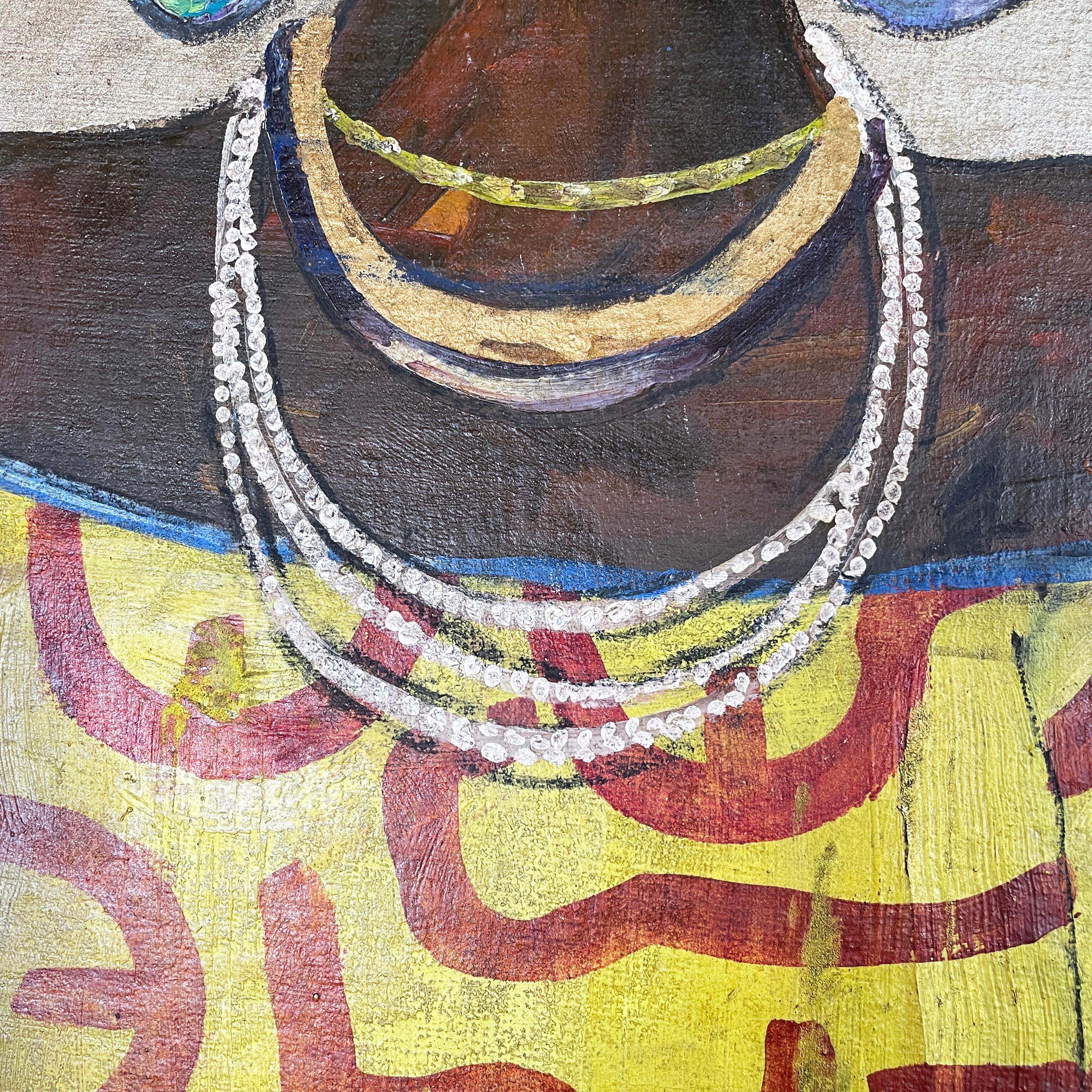 Pittura post cubista francese su masonite di Etiennette Johan, anni '50 in vendita 2