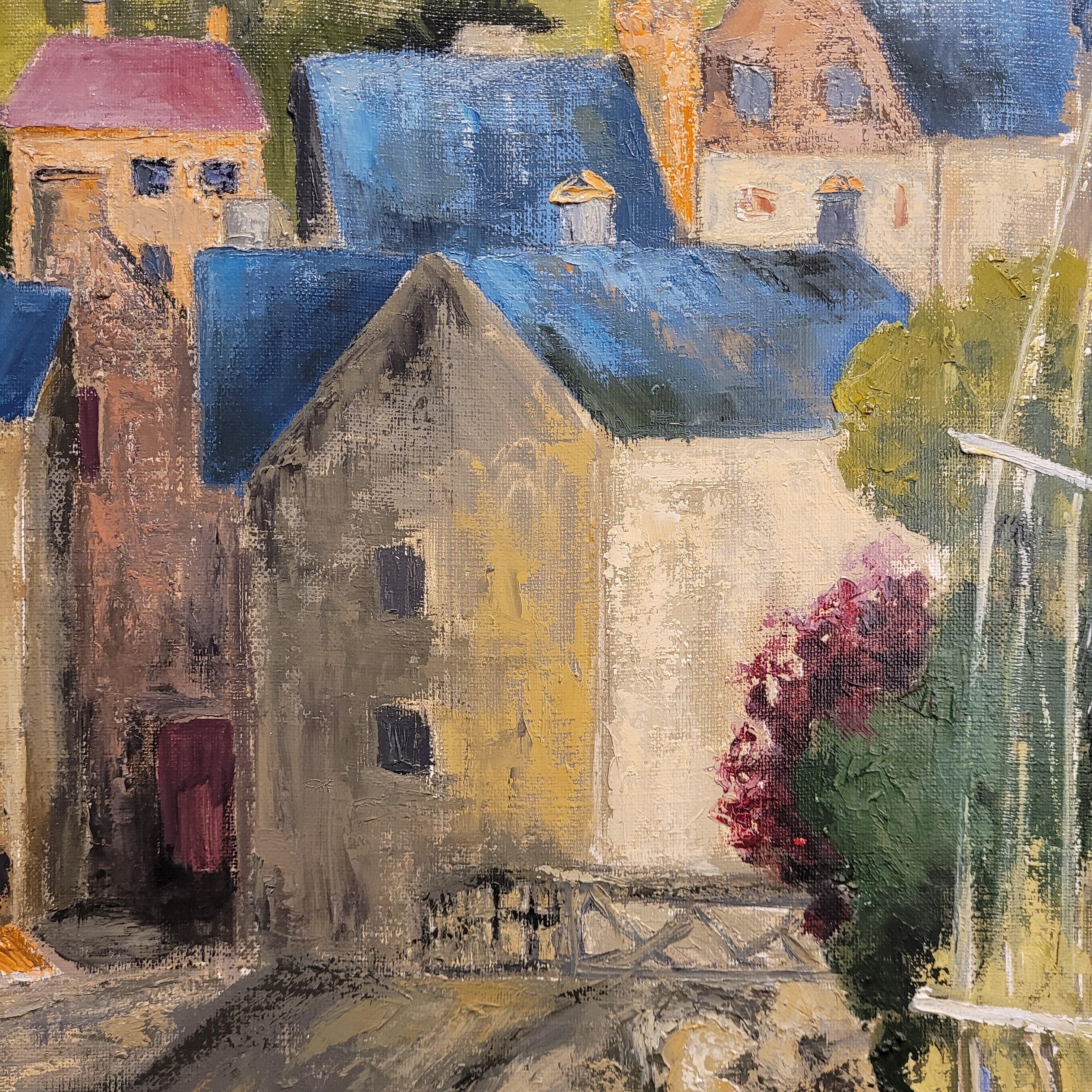 Post-Impressionnisme français Huile sur toile Paysage L'avenue du port par Mart en vente 2