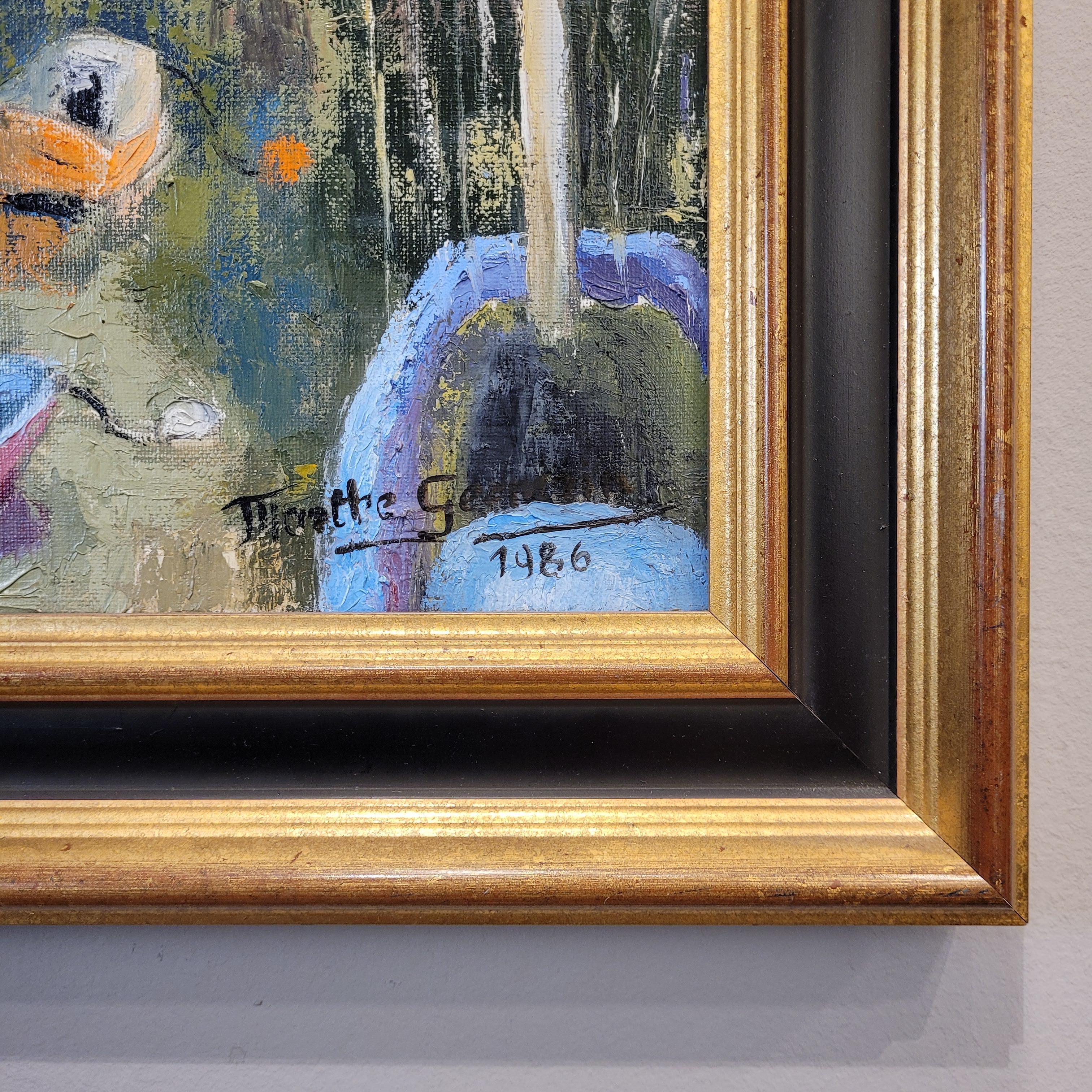 Peint à la main Post-Impressionnisme français Huile sur toile Paysage L'avenue du port par Mart en vente