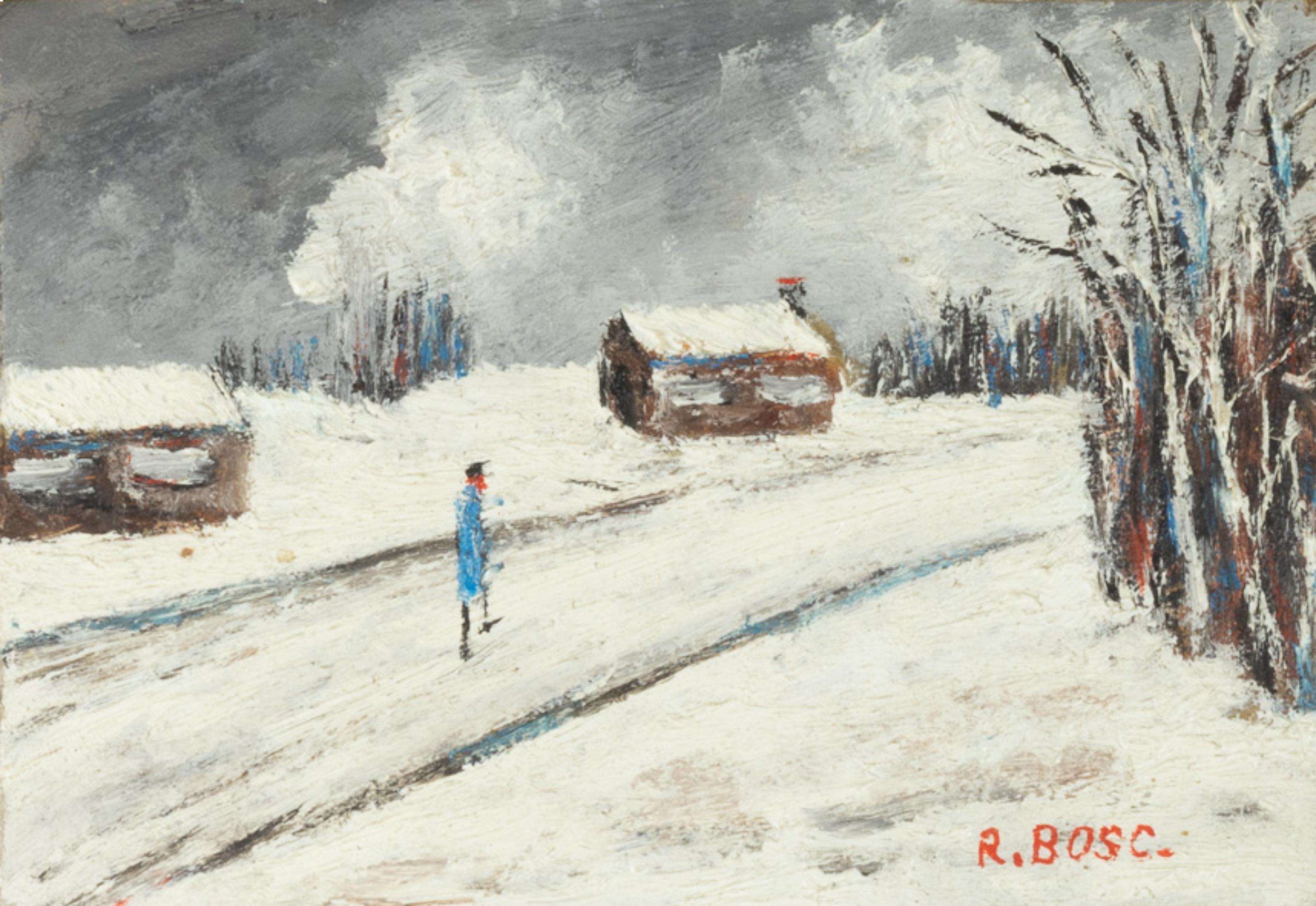 Oiled French Post-Impressionism Painting, Paris Winter, «R . Bosc» For Sale