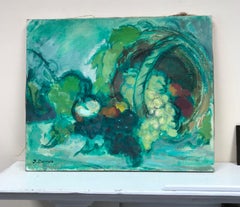 Grappes et fruits à l'huile post-impressionnistes français signés - Magnifiques verts