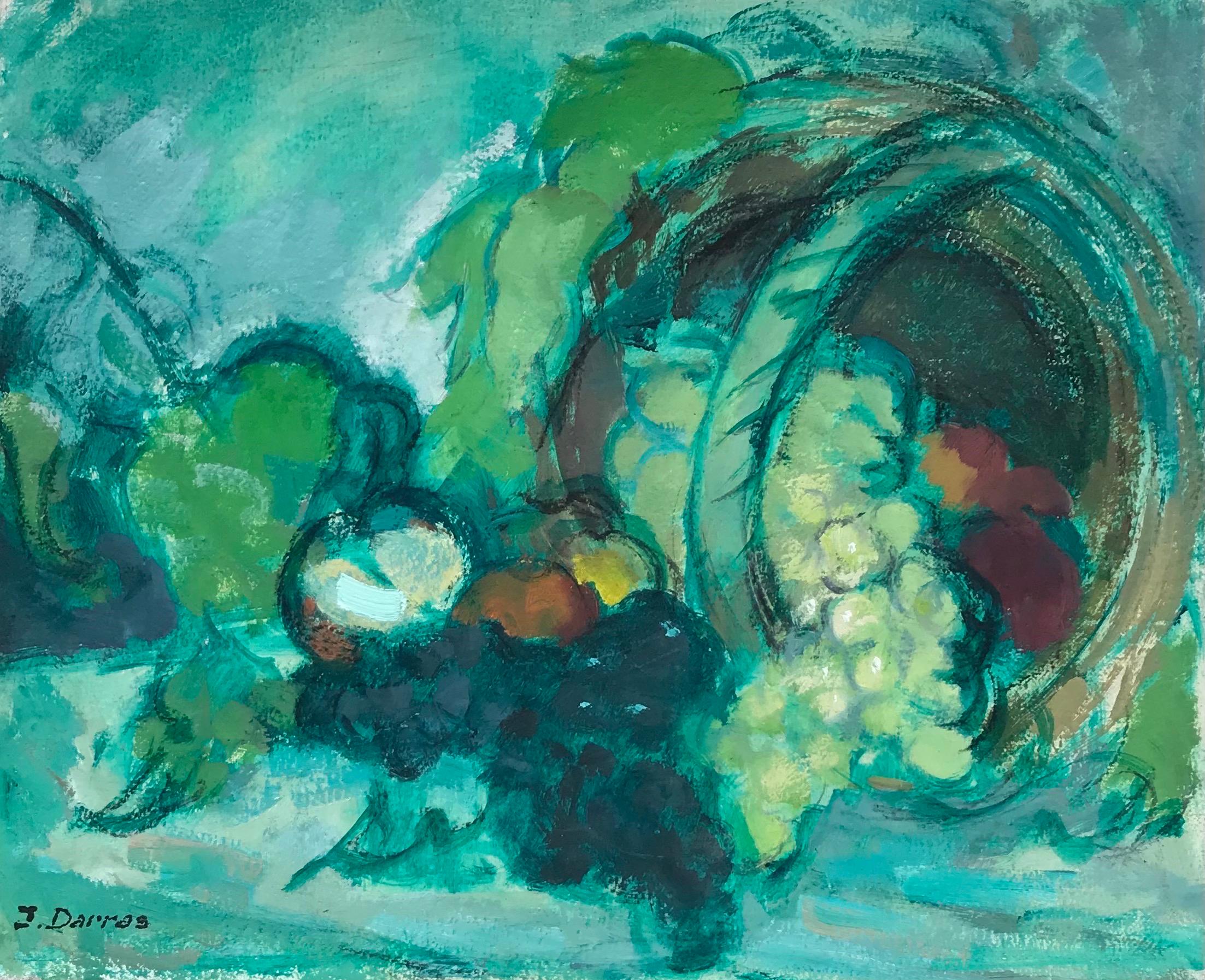 Signed Vintage French Post-Impressionist Oil Grapes & Fruit - Amazing Greens
