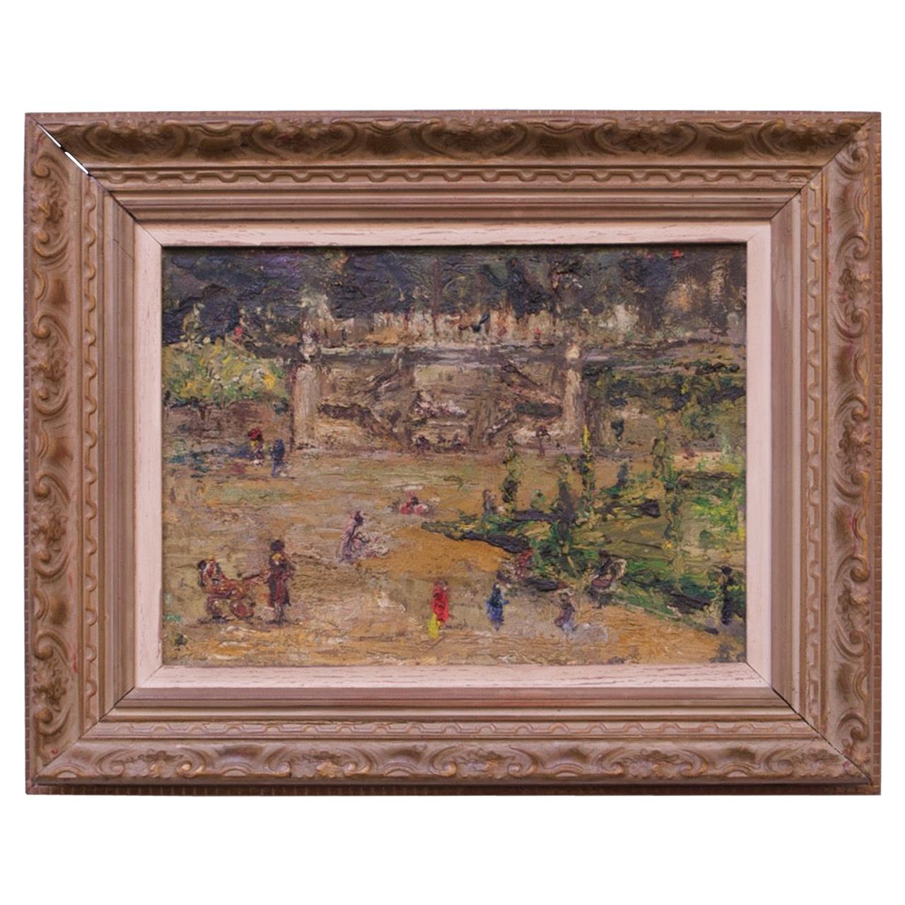 French Post-Impressionist "Jardins Des Tuileries" Oil on Canvas For Sale