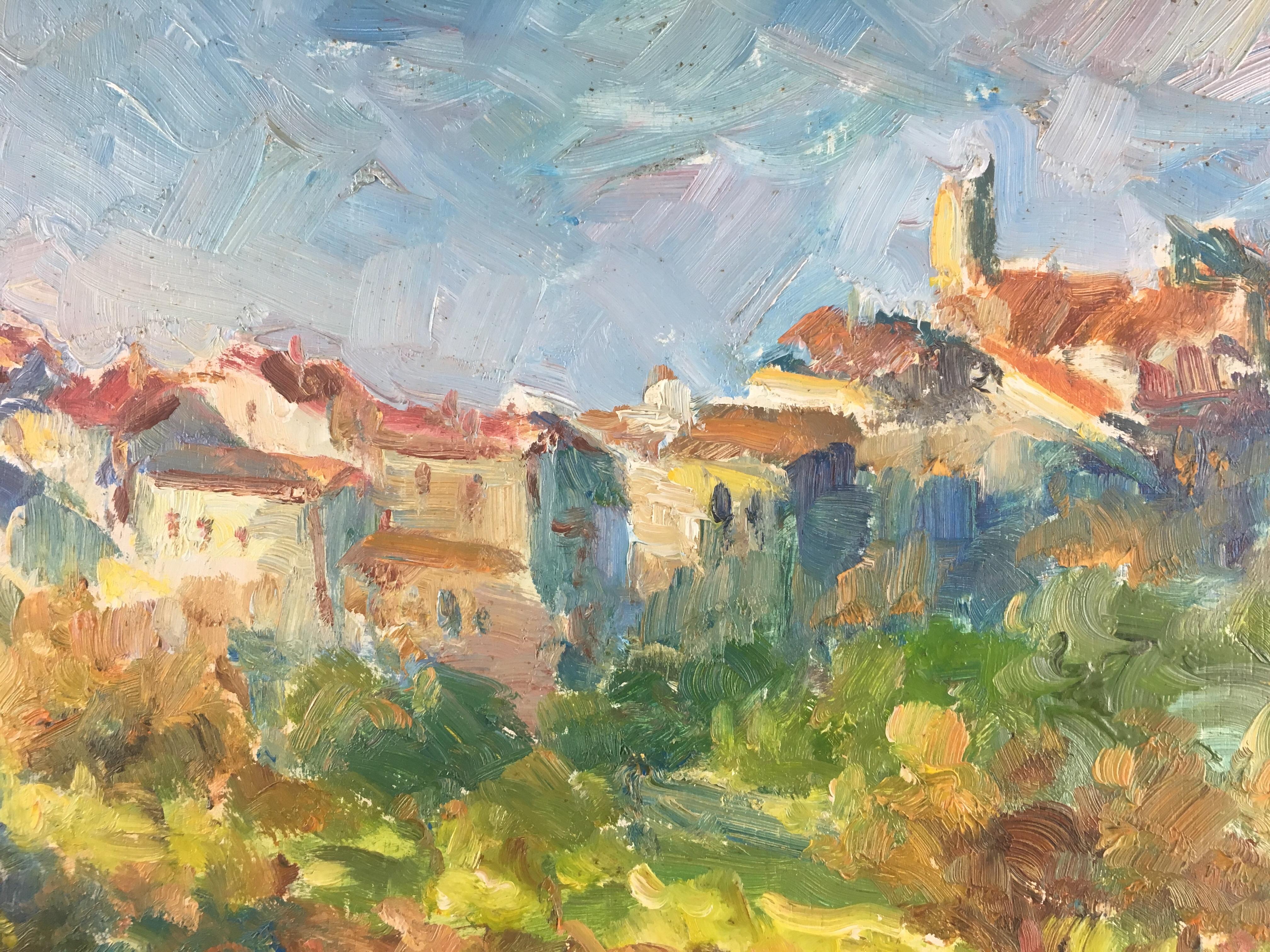 Beautiful original post-impressionist painting on isorel (board) depicting a typical Provençal village.
Very vivid colors just like the scenery in the Provence region in spring and summer.
The artist Victor Ferrari is a very well-known listed