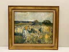 French Post Impressionist Oil on Canvas Painting, Child in a Field in Provence