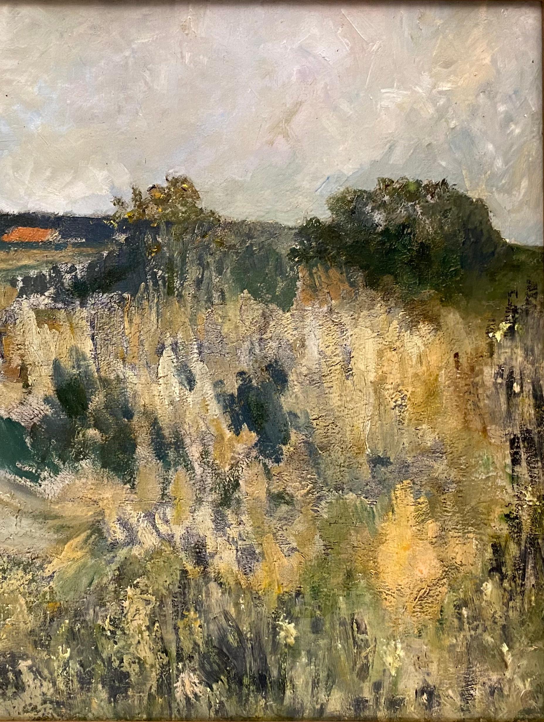 20ième siècle Peinture à l'huile sur toile post-impressionniste française, enfant dans un champ en Provence en vente